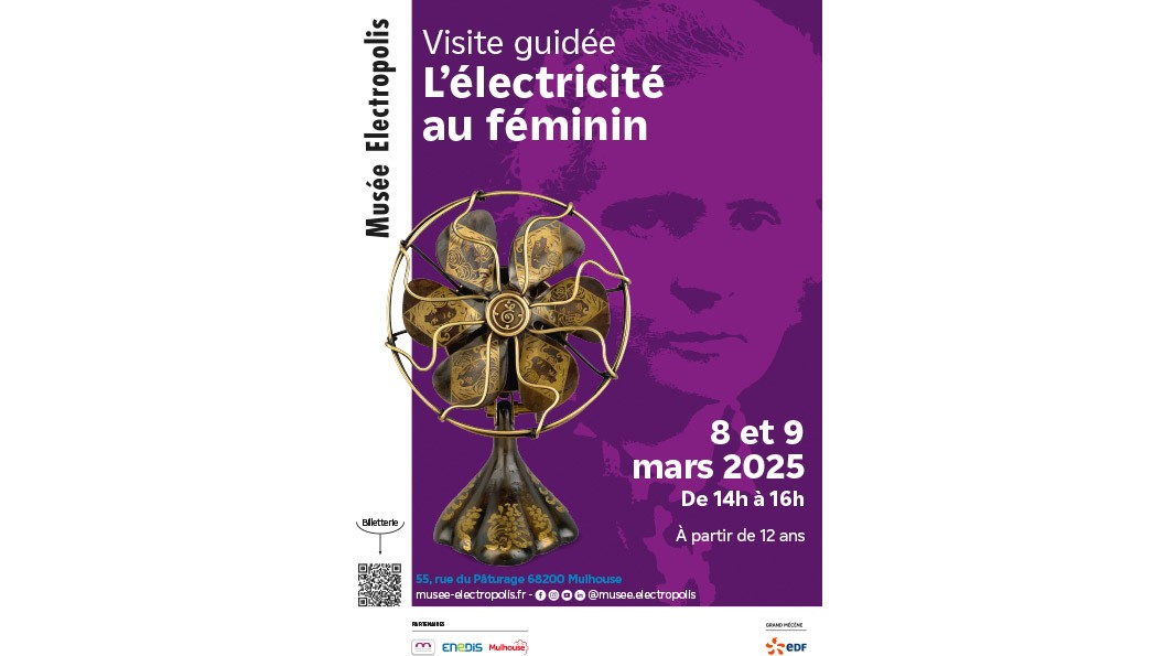 Affiche de la visite guidée : l'électricité au féminin - Description ci-dessous